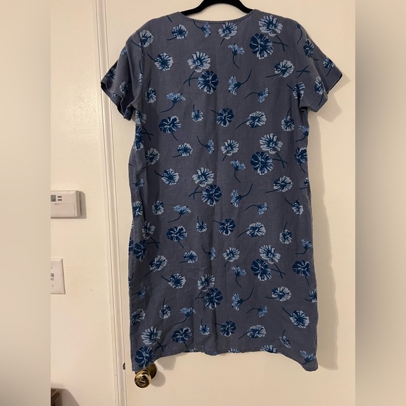 L. L. Bean Floral Blue Dress size 10 100% Linen (E100) - Picture 3 of 7